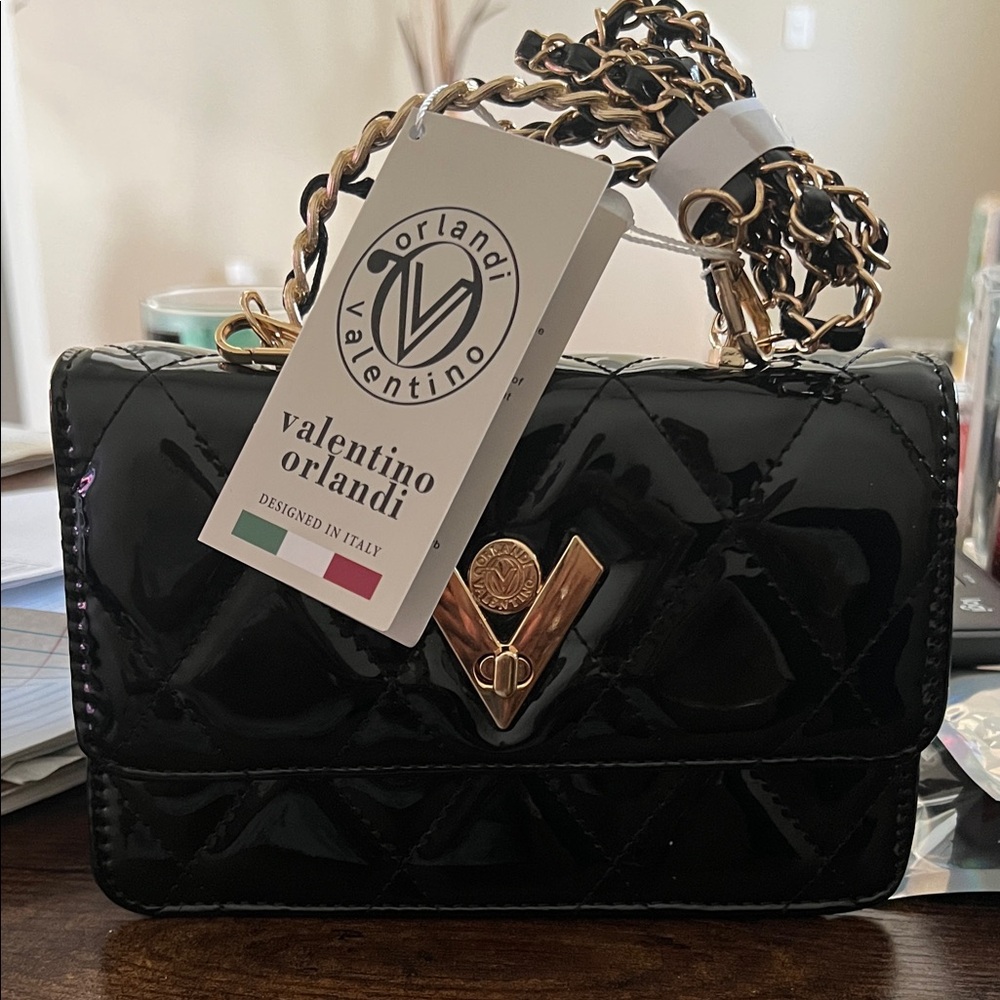 Valentino Orlandi Black Patent Crossbody Bag